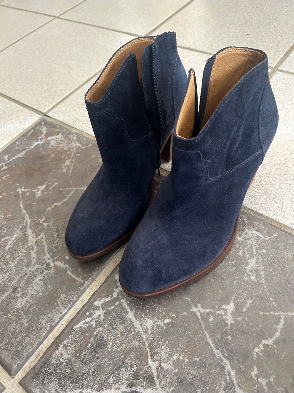 Suede Navy Ankle Boots - Women Size 10